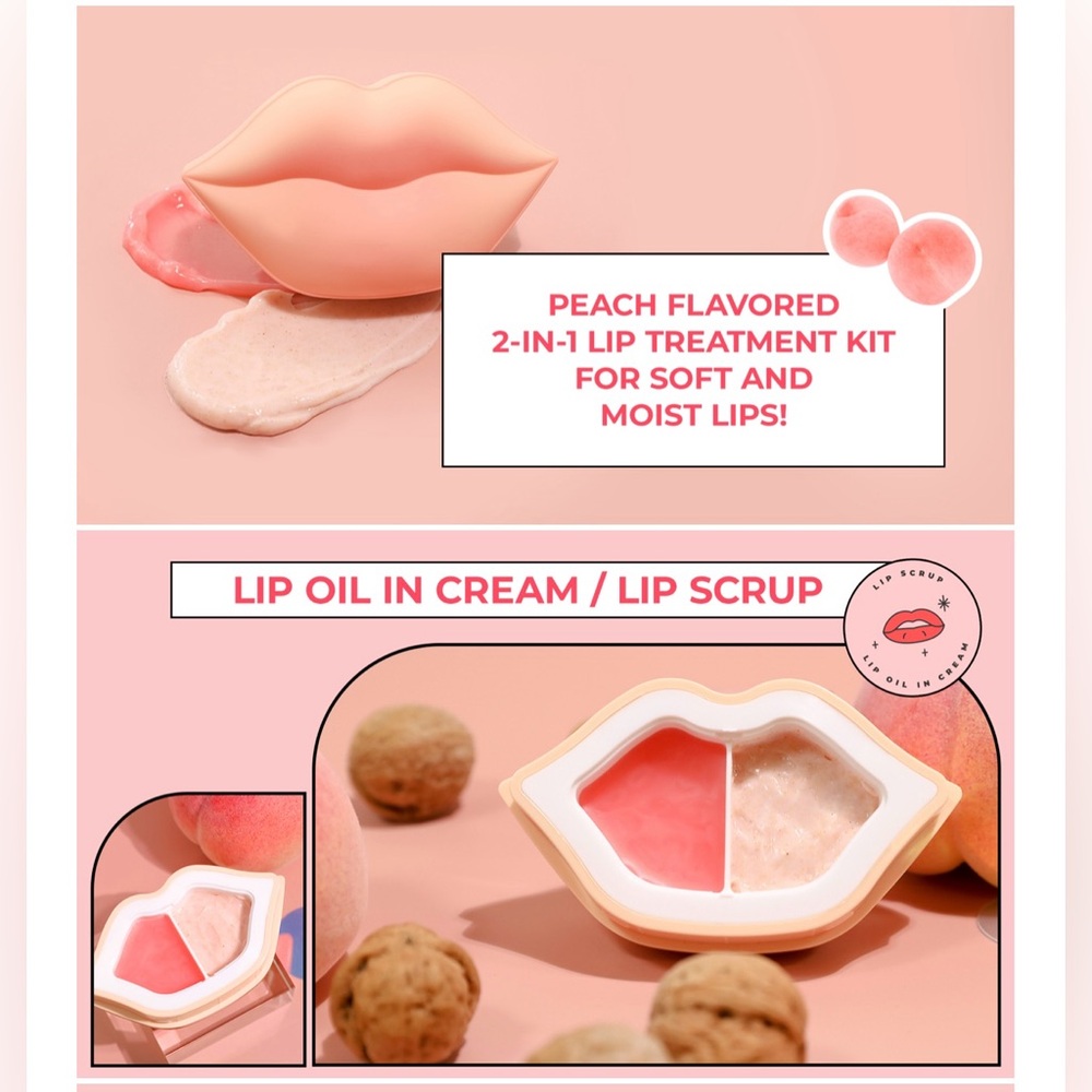 Kocostar Peach Duoduo Lip Scrub & Lip Oil Cream Fir Dry Lips NIB Sealed